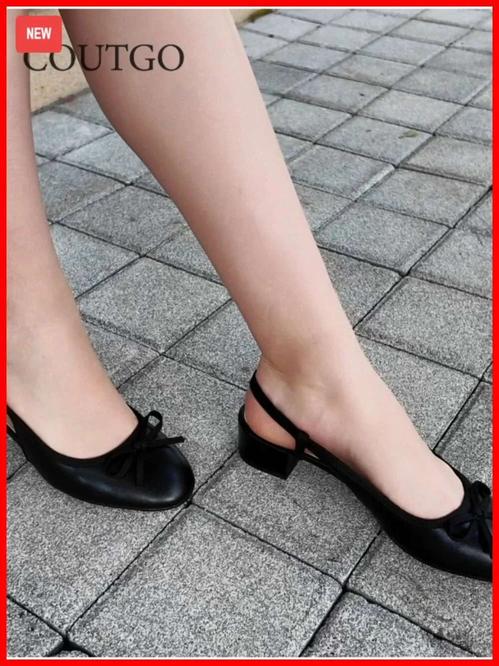 Womens Chunky Low Heel Slingback Bow Ballet Pumps Closed Toe Slip On Dress Shoes